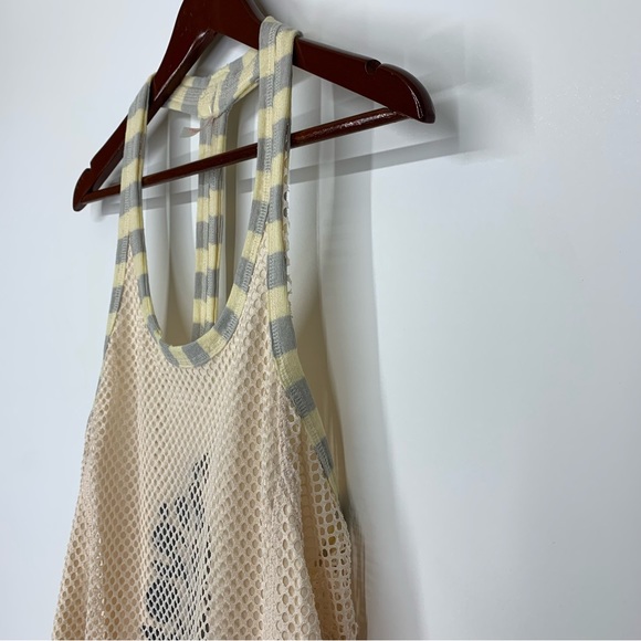 Free People Movement Mesh Layer Cream Yellow Gray T-Back Muscle Tank Top Nwot Sm - Picture 5 of 15